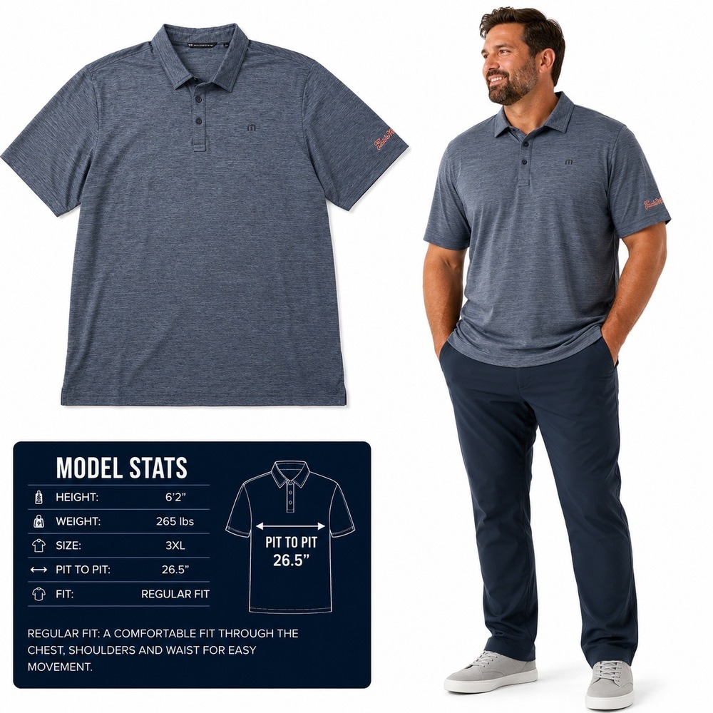 TravisMathew Atlanta Braves Polo Mens 3XL Blue Heathered Performance Golf Shirt